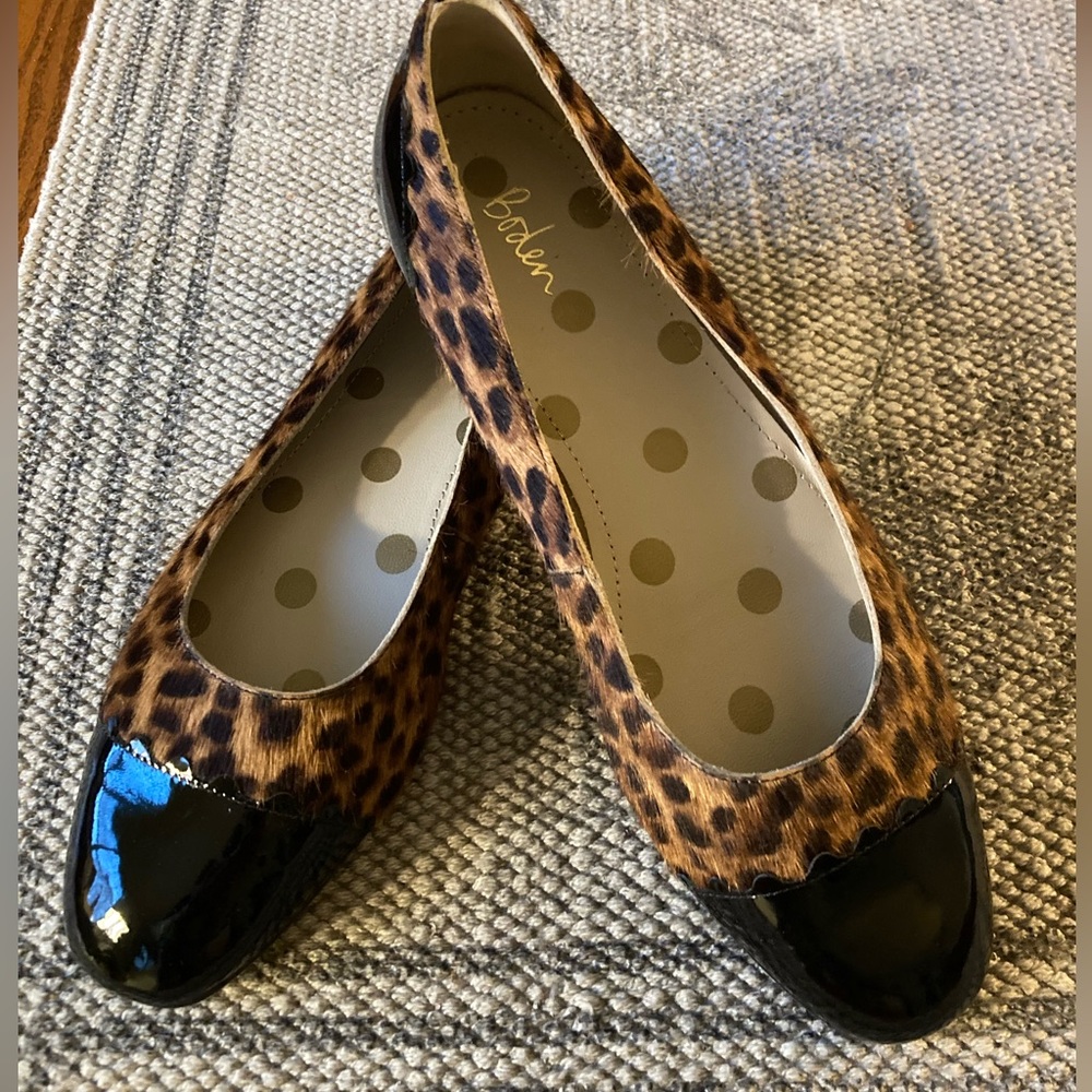Boden Patent Leather Calf Hair Ballet Shoes